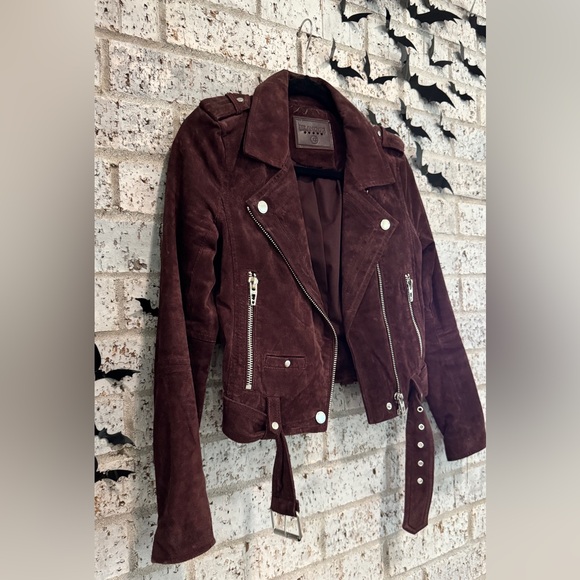Blank NYC genuine suede jacket in burgundy leather - Picture 3 of 13